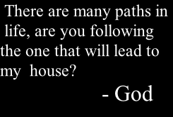 There are many paths in  life, are you following the one that will lead to my  house?                         - God
